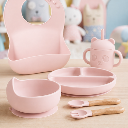 🧸 PandaGrip Set – סט האכלה מסיליקון שלא זז מהשולחן ומשנה את כל חוויית הארוחה של התינוק