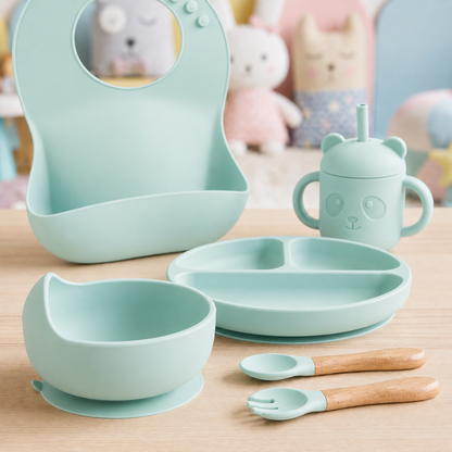 🧸 PandaGrip Set – סט האכלה מסיליקון שלא זז מהשולחן ומשנה את כל חוויית הארוחה של התינוק