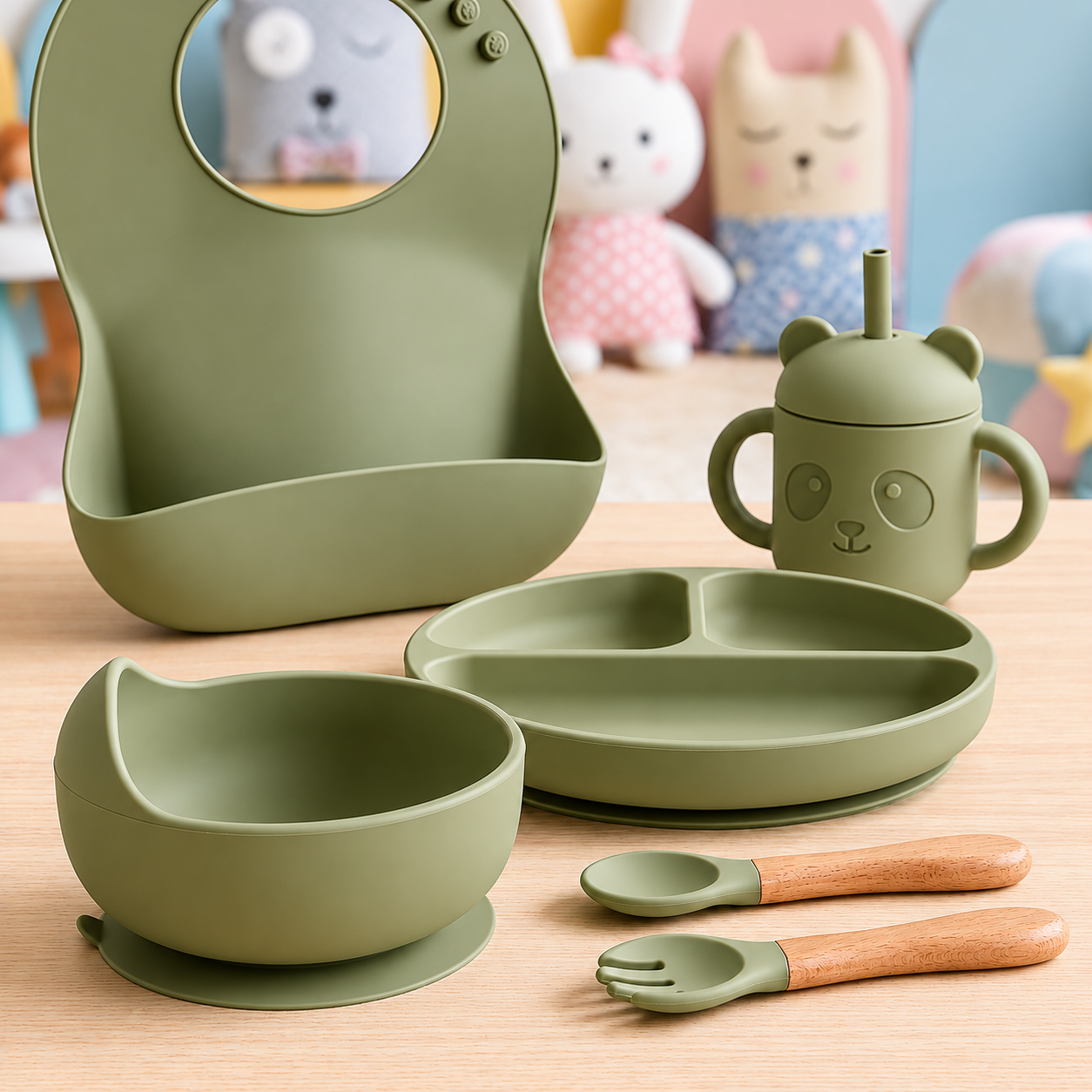 🧸 PandaGrip Set – סט האכלה מסיליקון שלא זז מהשולחן ומשנה את כל חוויית הארוחה של התינוק