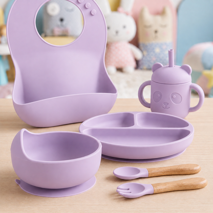 🧸 PandaGrip Set – סט האכלה מסיליקון שלא זז מהשולחן ומשנה את כל חוויית הארוחה של התינוק